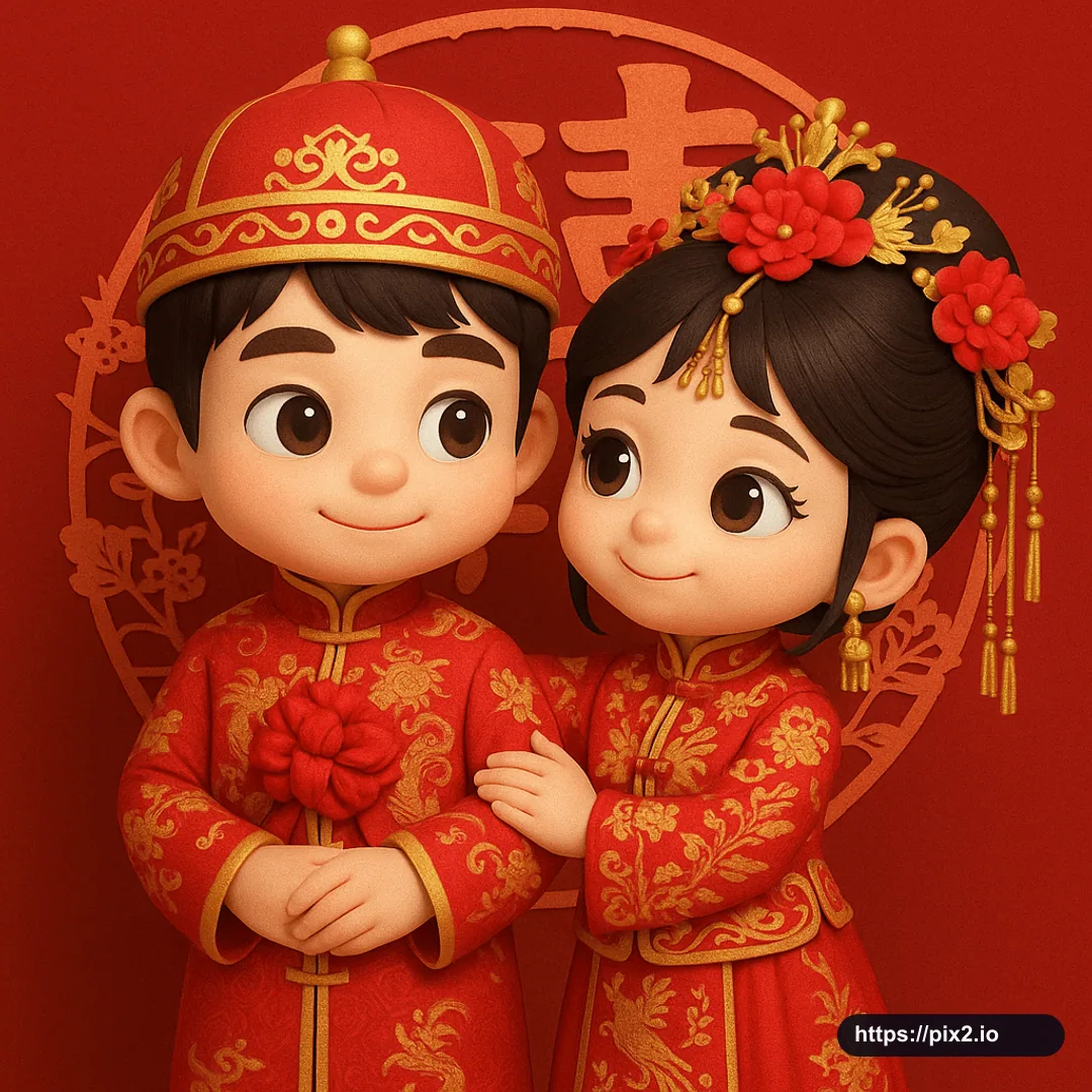 Chibi 3D Chinese Wedding Couple