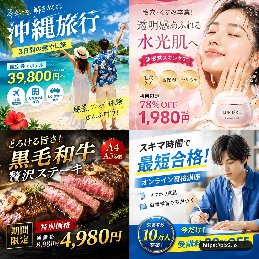 4-Panel Japanese Digital Ad Banner Grid