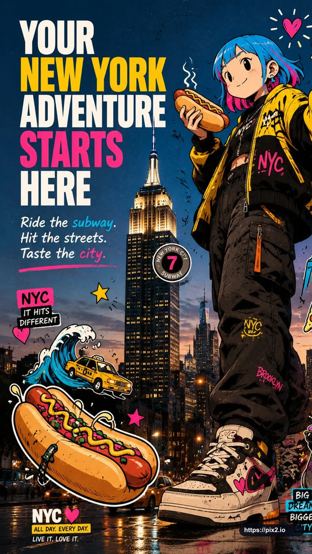Anime-Style NYC Adventure Poster