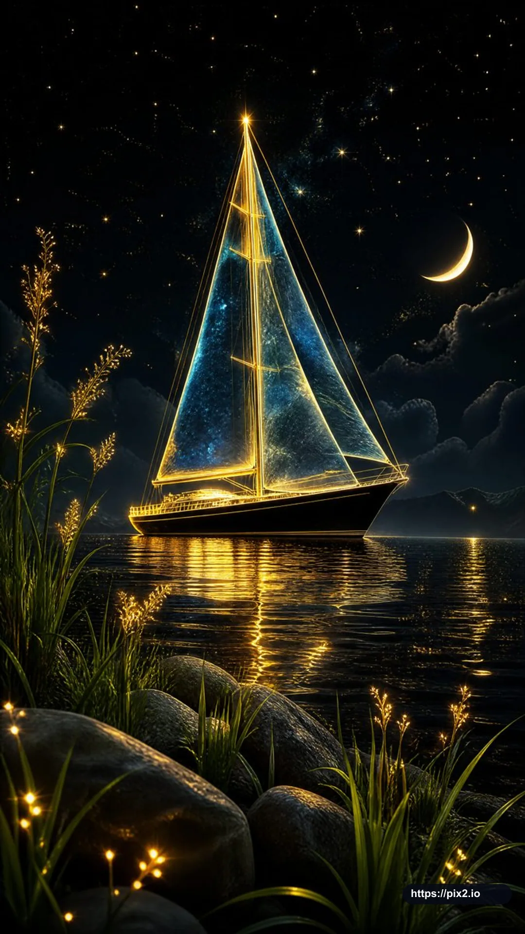 Glowing Sailboat Night Illustration