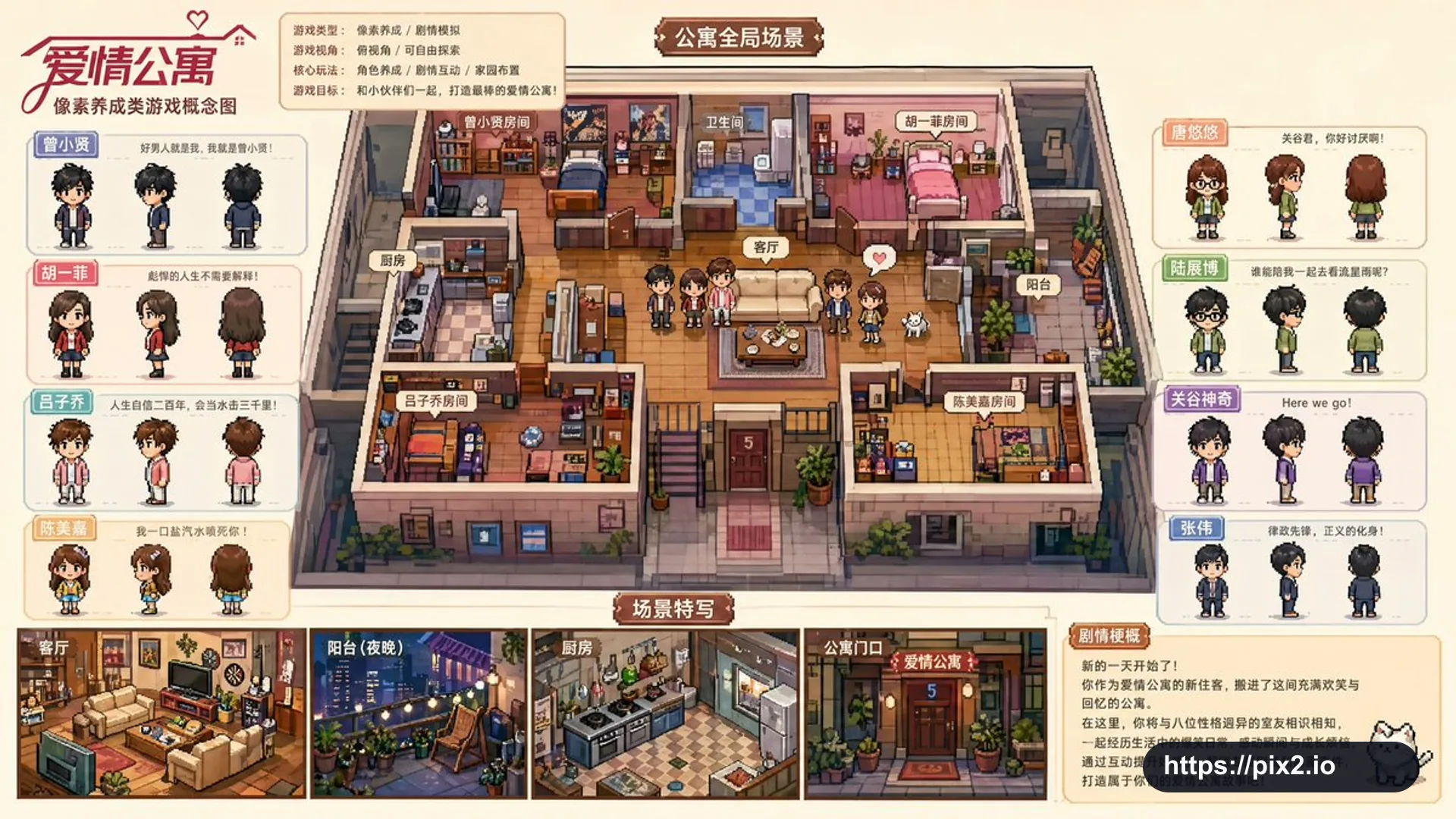 Pixel Drama Game Concept Board