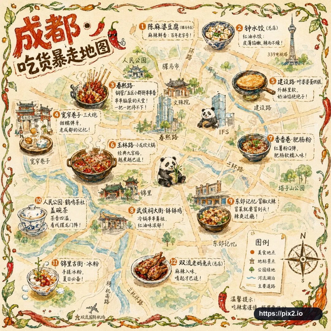 Hand-Drawn Chengdu Food Map