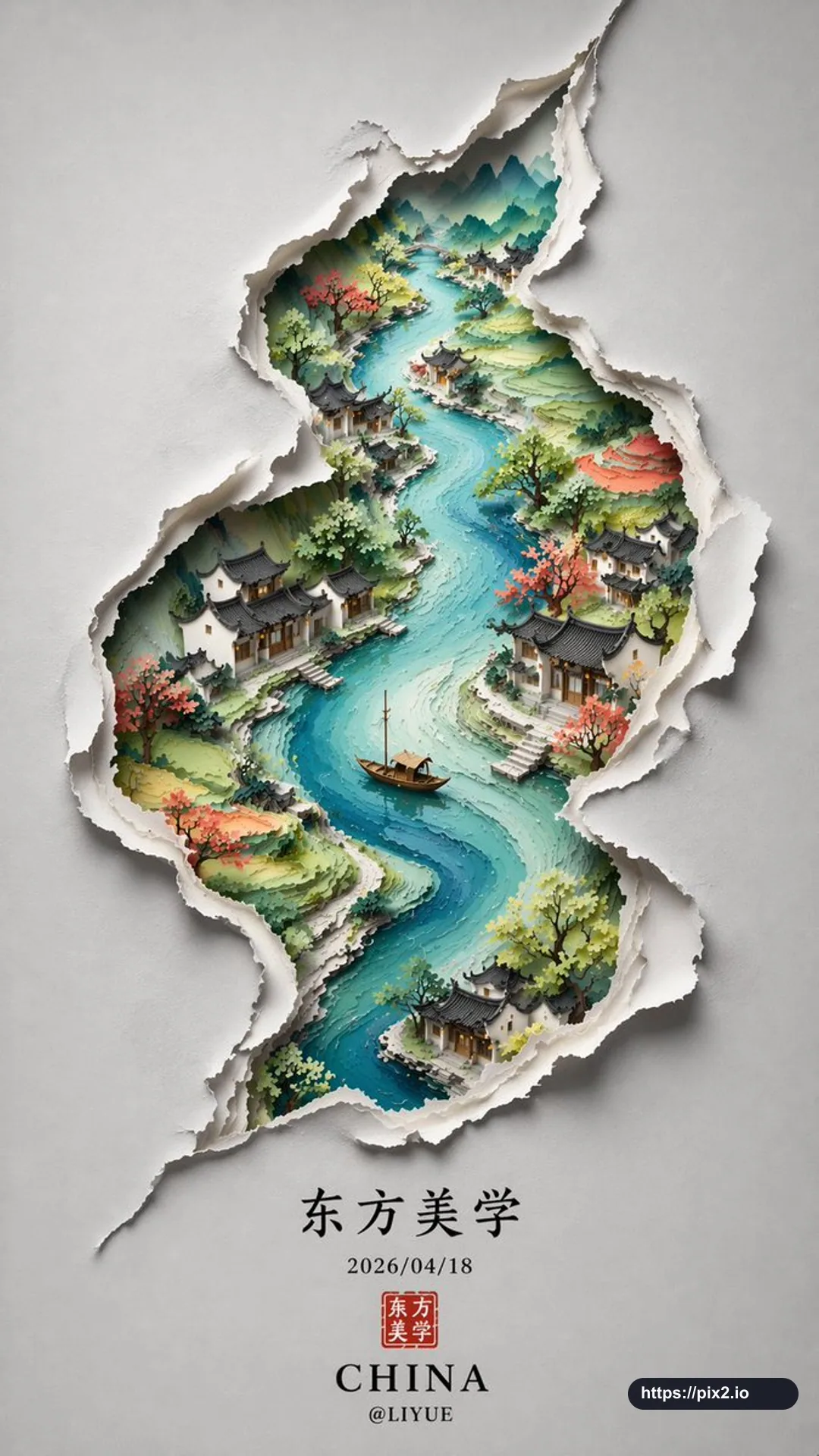 Torn-Paper Neo-Chinese Landscape Poster