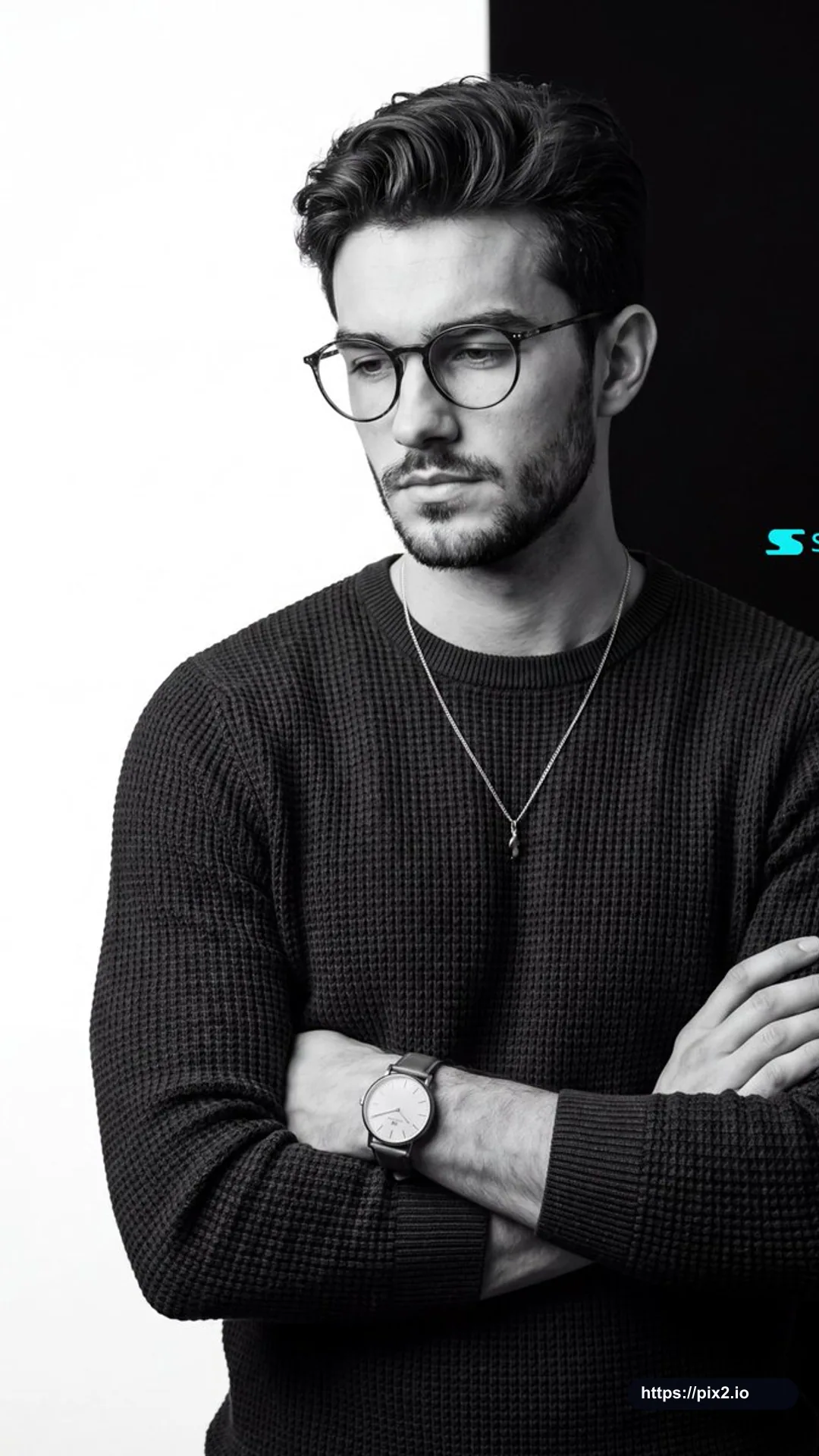 Monochrome Split-Background Studio Portrait