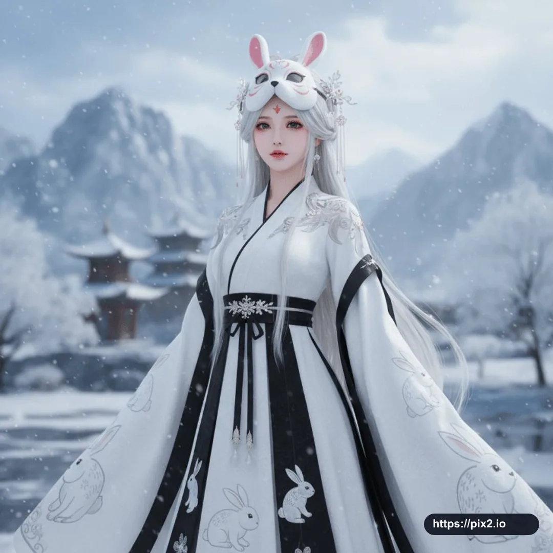 Snow Rabbit Mask Hanfu Portrait
