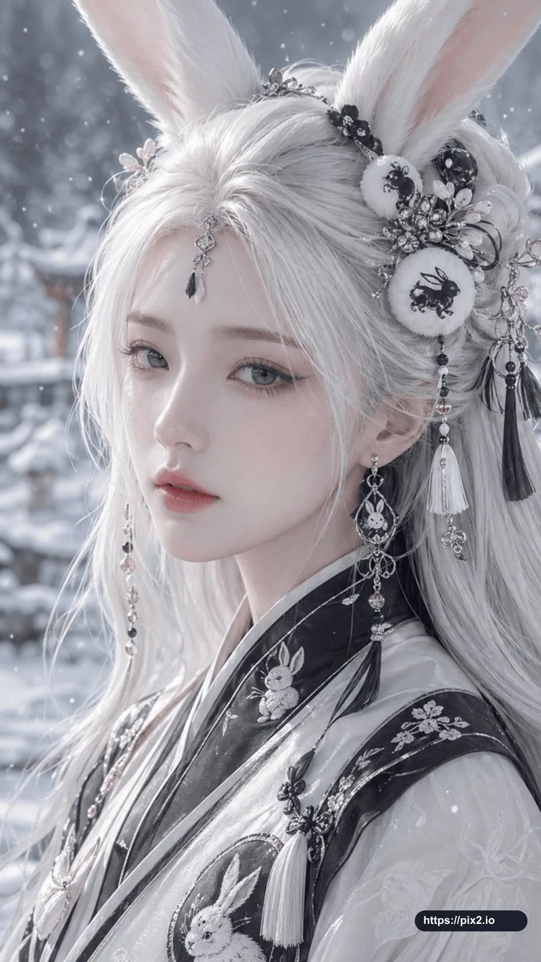 Snowy Rabbit Hanfu Side Portrait