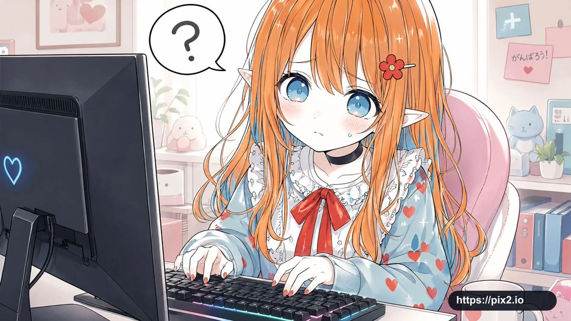 Confused Elf Desk Streamer Illustration