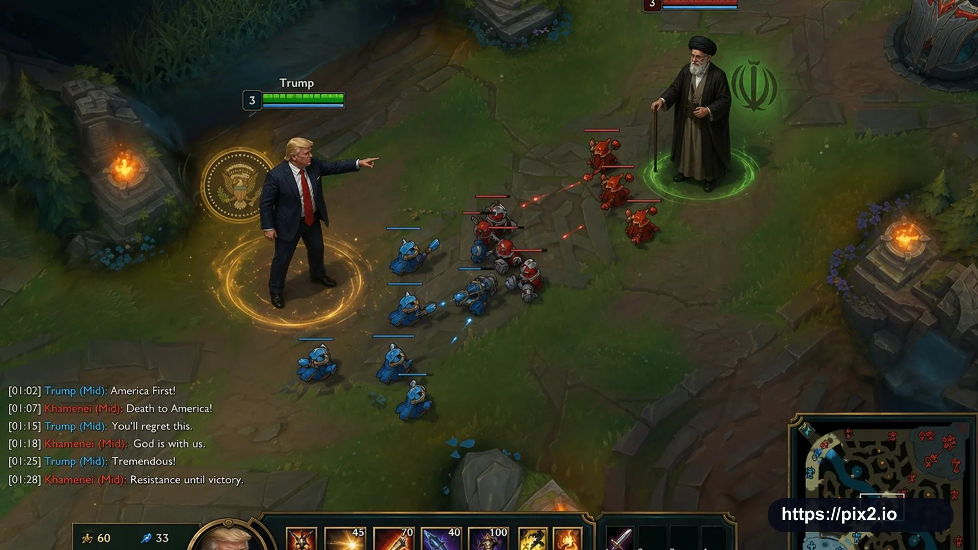 Satirical MOBA Mid-Lane Duel