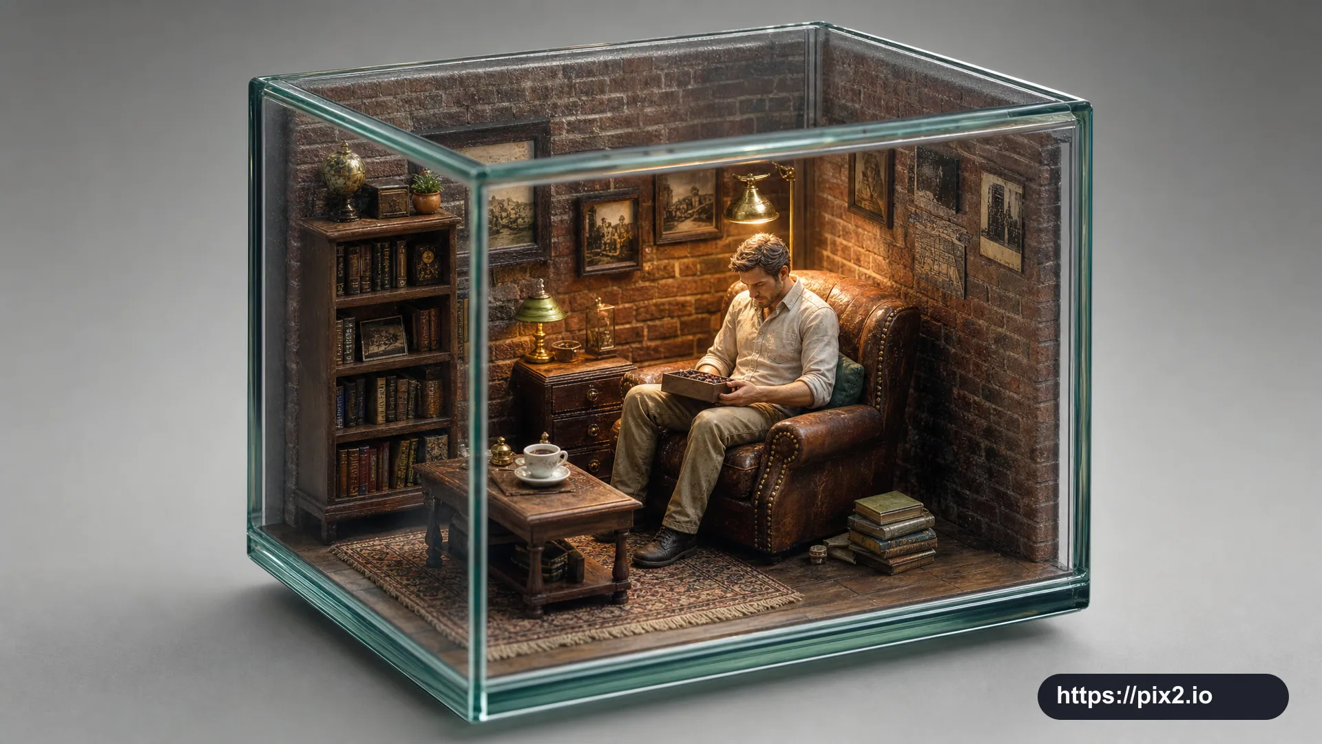 Glass Cube Miniature Living Room Diorama
