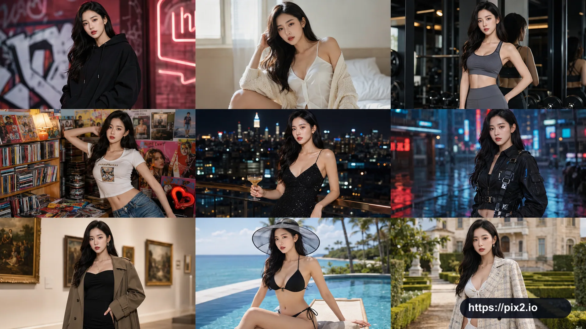 9분할 패션 콜라주 인물 사진