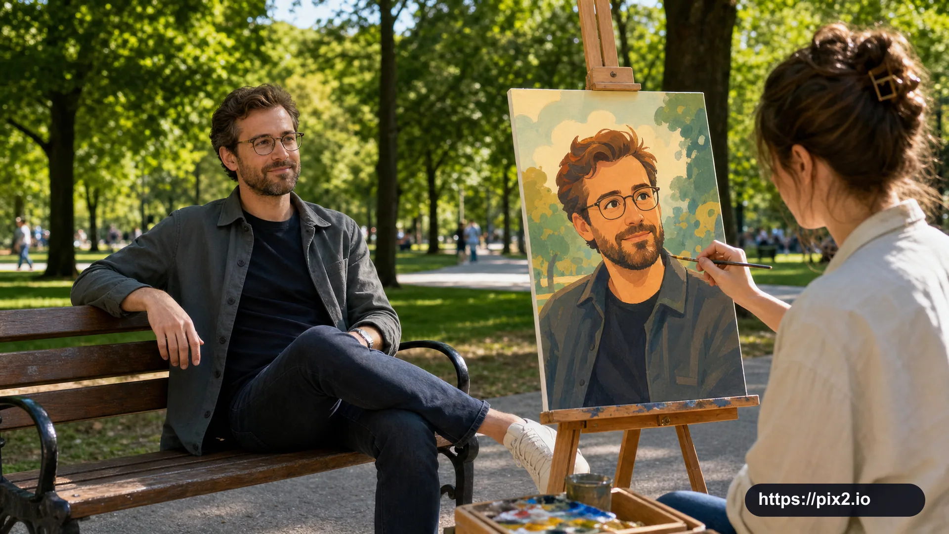 Realistic Park Portrait Painting