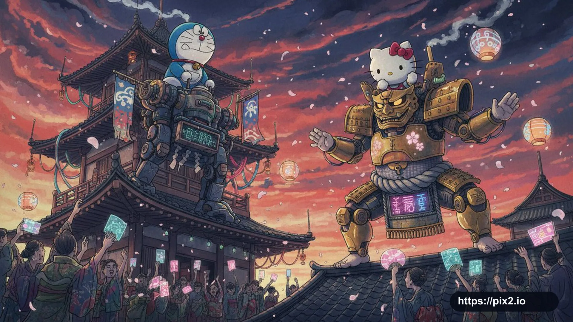 Surreal Edo Futurist Ink Mecha Duel