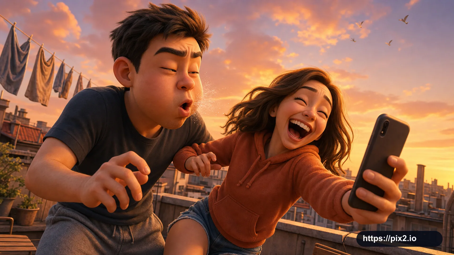 Animated Rooftop Selfie Mishap