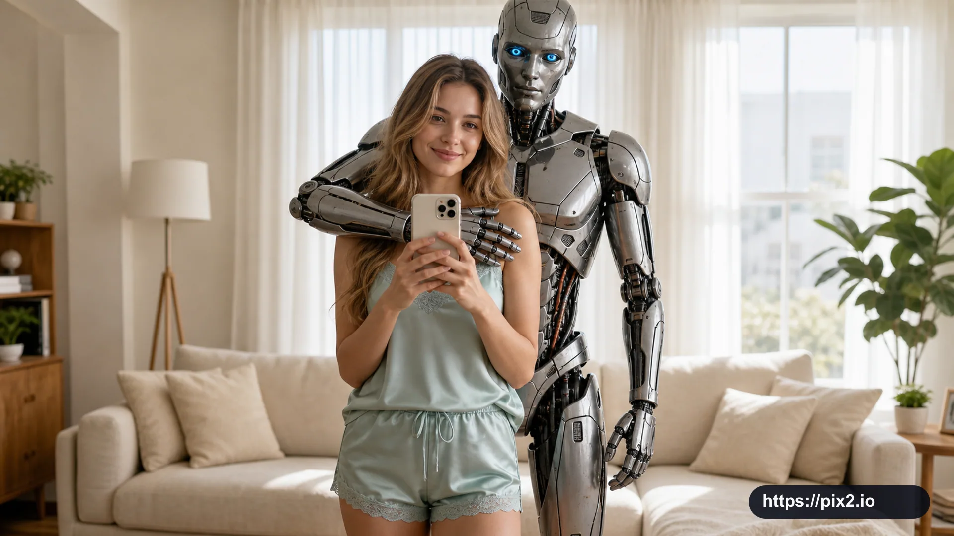 Warm Human And Robot Selfie